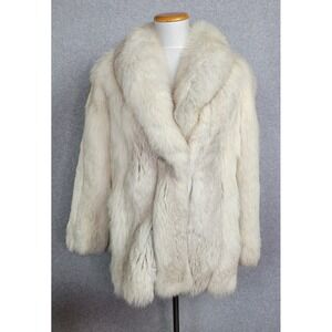 Saga Fox Genuine Blue Fox Fur Coat Cream Shawl Collar Mid Length Womens M L